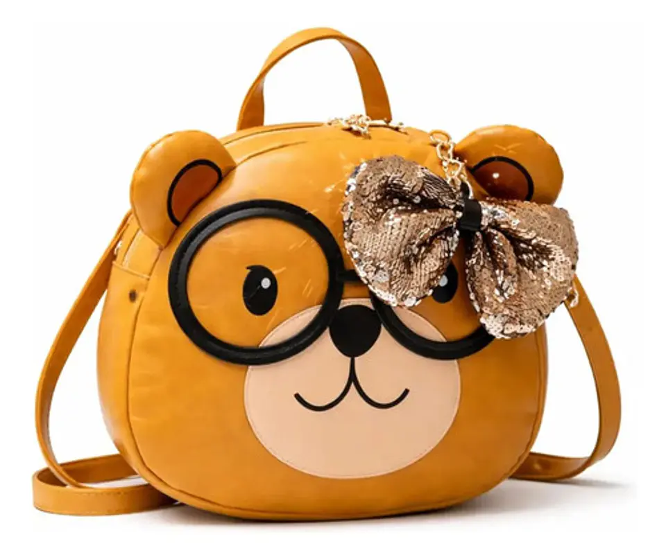 Cartera Bolso Gato Kawaii Con Lentes Y Lazo Lentejuelas 1