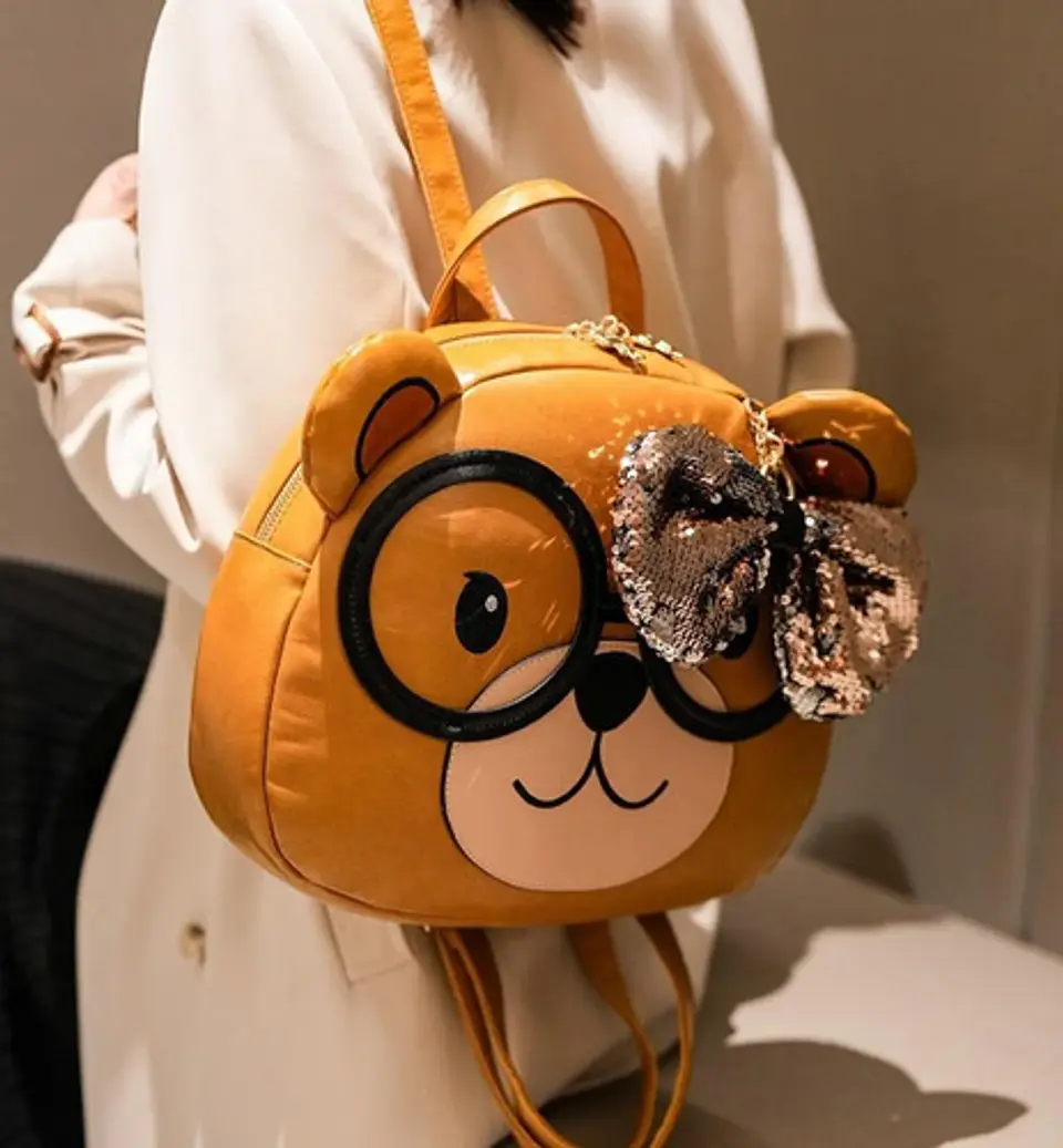 Cartera Bolso Gato Kawaii Con Lentes Y Lazo Lentejuelas 3
