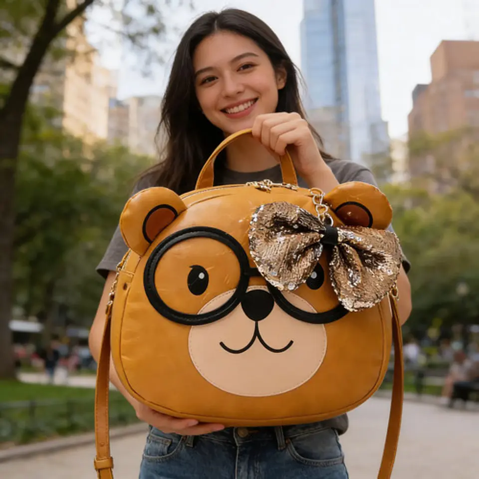 Cartera Bolso Gato Kawaii Con Lentes Y Lazo Lentejuelas 4
