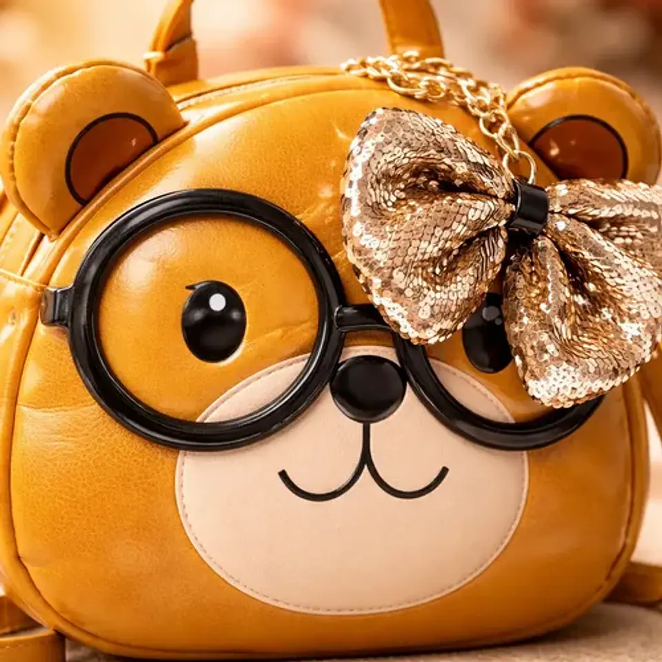 Cartera Bolso Gato Kawaii Con Lentes Y Lazo Lentejuelas 5