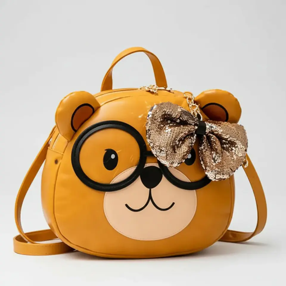 Cartera Bolso Gato Kawaii Con Lentes Y Lazo Lentejuelas 6