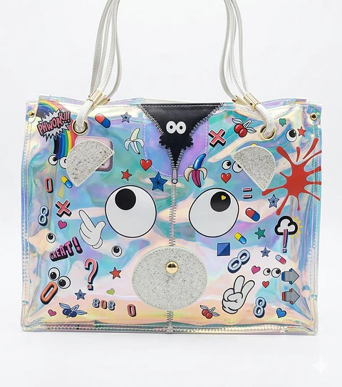 Cartera Tote Holográfica Eye Theme Grafiti (incluye bolso interno)