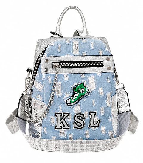 Mochila-Bolso Kaishilan Denin Urban Celeste Plata