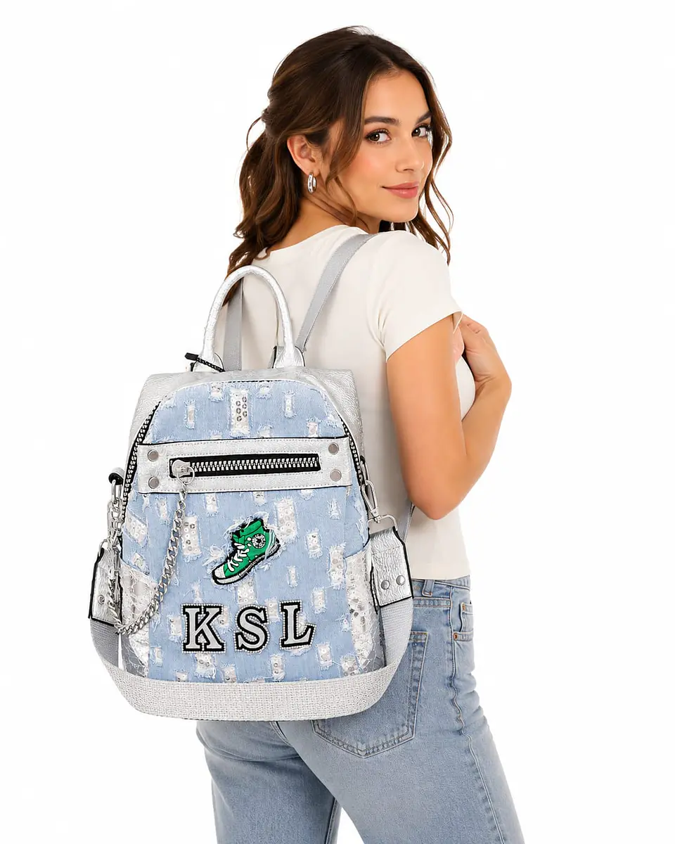 Mochila-Bolso Kaishilan Denin Urban Celeste Plata 2
