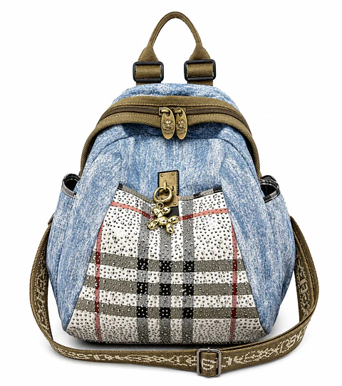 Mochila de Mezclilla con brillos y detalles Strass Elegance