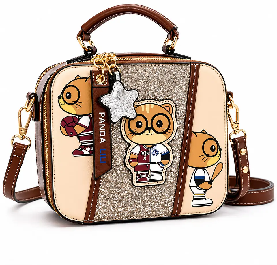 Cartera Gatito Sport Brillante- Bolso de man y Bandolera para mujer 3