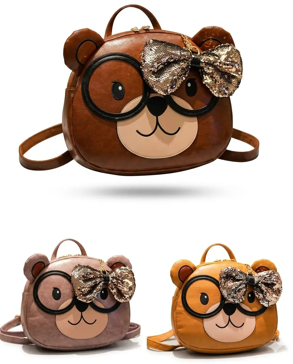 Mochila Oso Kawaii Con Lentes Y Lazo Lentejuelas 7
