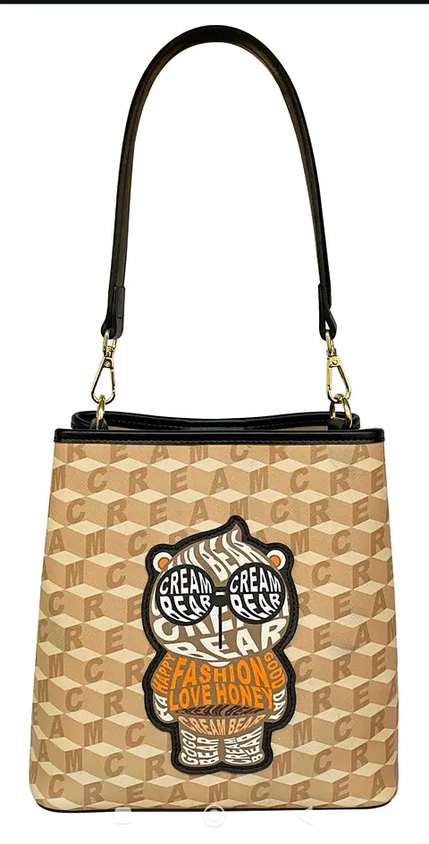 Cartera Bandolera Cream Bear Monograma - Diseño Cubos Beige