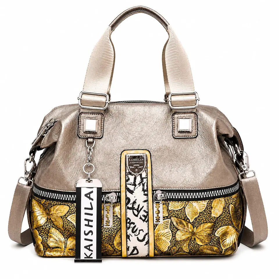 Cartera-Bolso Kaishilan Satchel Dorada Mariposas premium 1