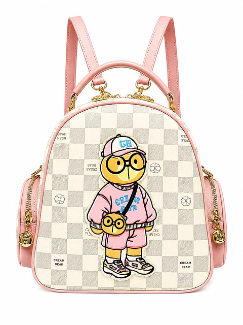 Mochila Bolso Cream Bear rosa cuadrille - diseño urbano