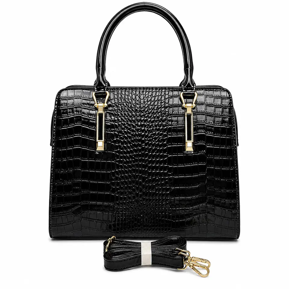 Cartera elegante Negra textura Croco 1
