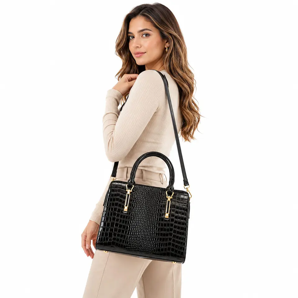 Cartera elegante Negra textura Croco 2