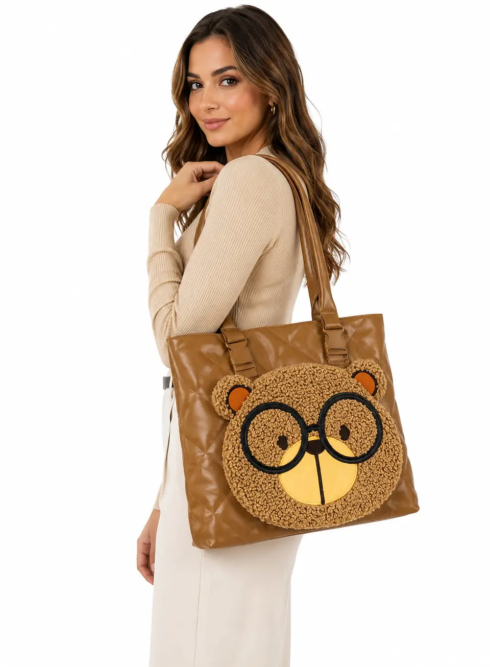 Cartera tote Oso teddy acolchada -Diseño casual moderno 2