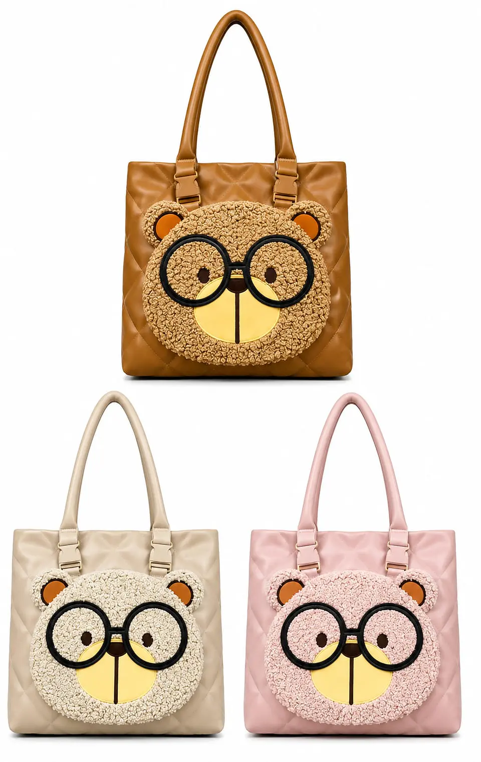 Cartera tote Oso teddy acolchada -Diseño casual moderno 3