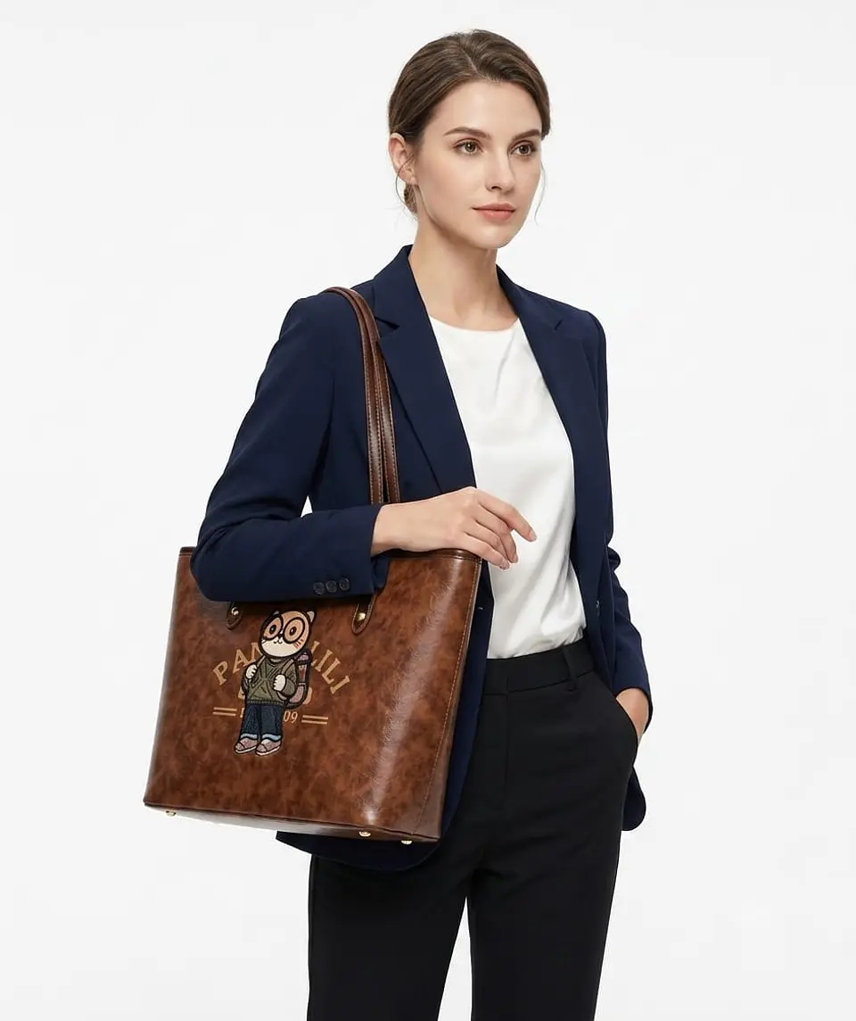 Cartera Tote Panda Lili en ecocuero Marron 2