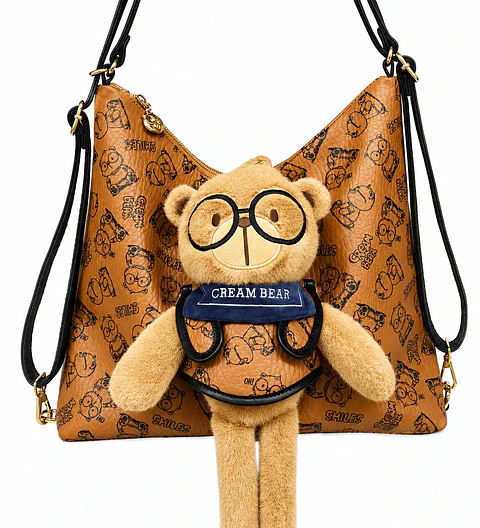 Bolso mochila Creambear Osito vintage cafe 2 en 1