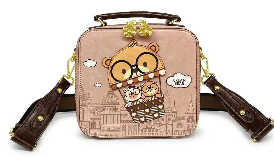 Cartera Bandolera Cream Bear Edición Viaje en Globo – Rosa Pastel 1