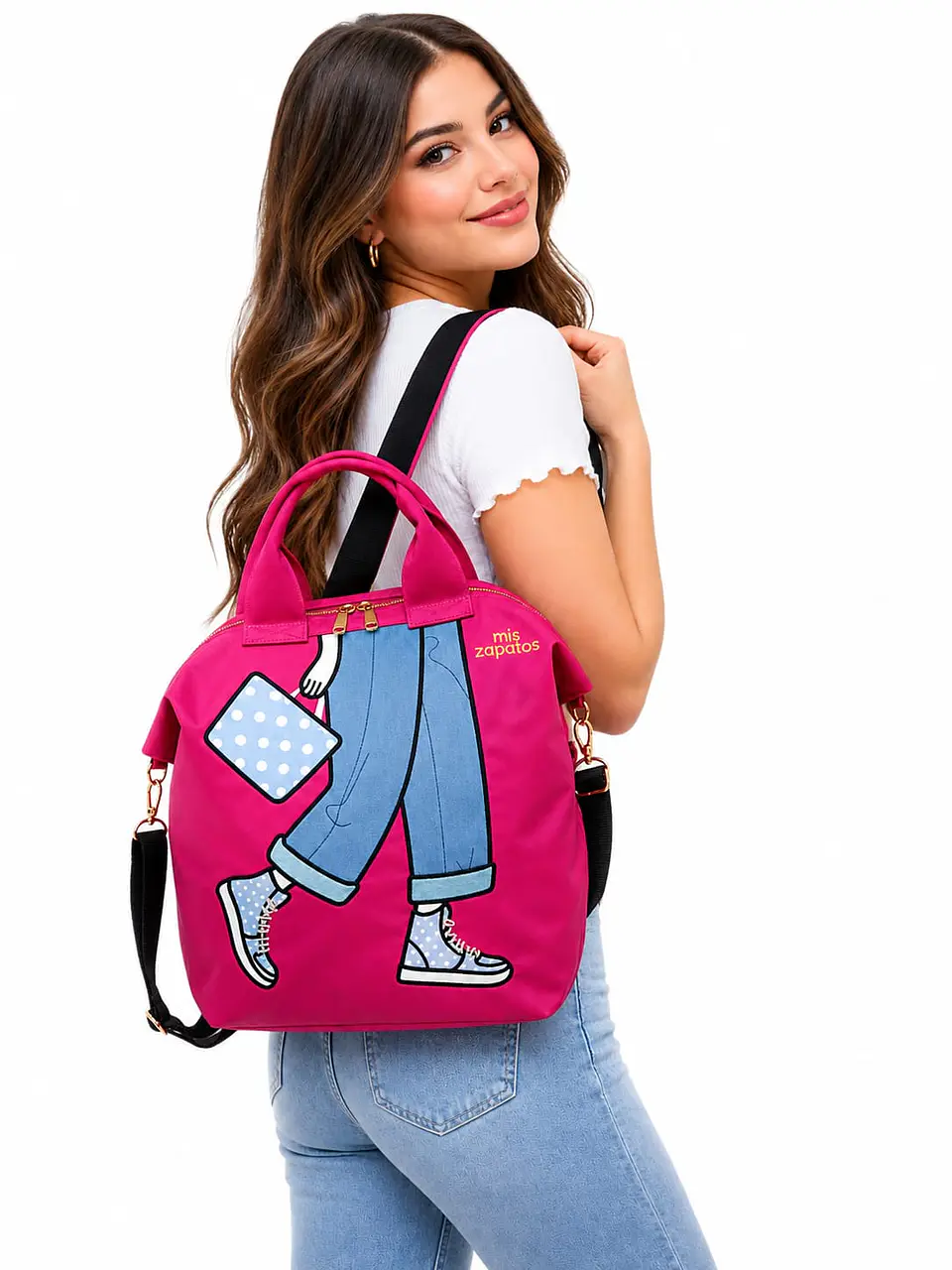 Bolso Mochila Convertible Mis Zapatos Fucsia  2