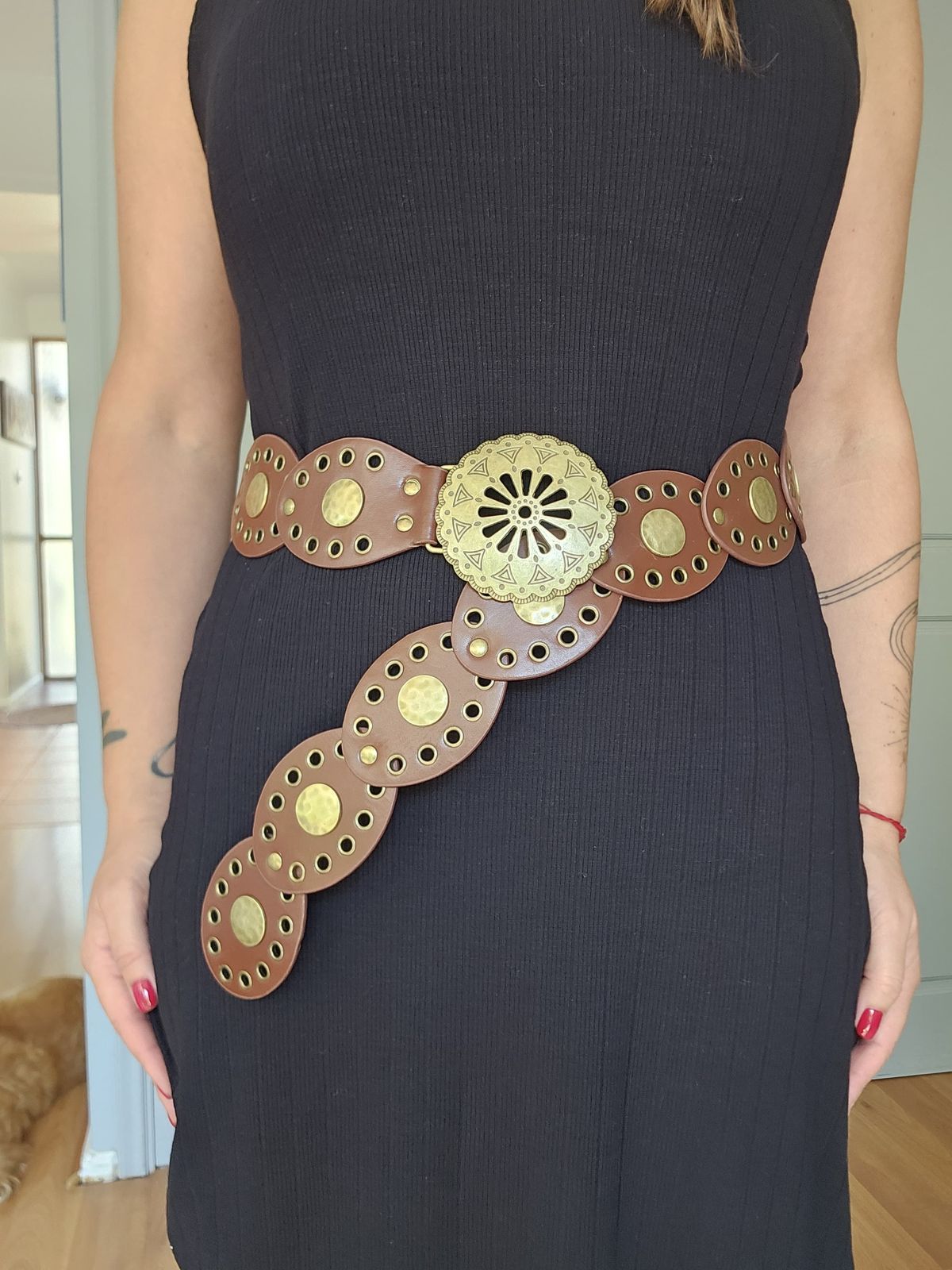 Cinturon boho gladiadiora cafe dorado