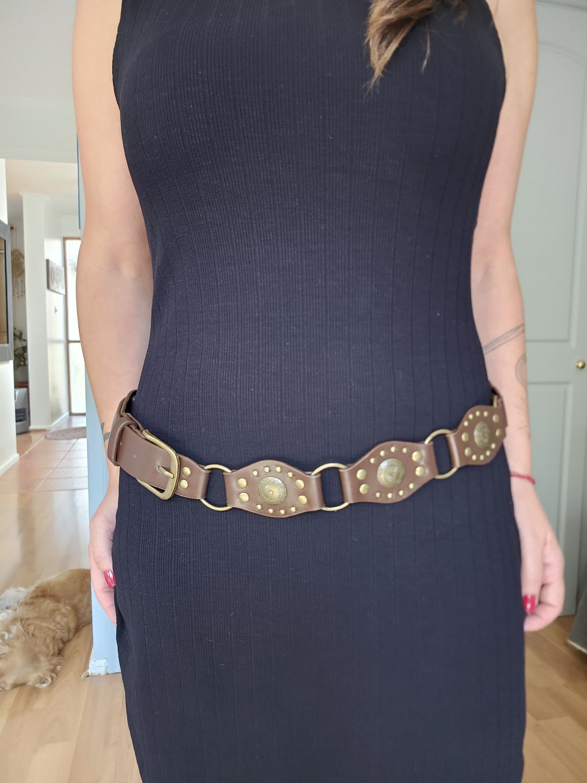 Cinturon boho anillos y mandalas cafe 1