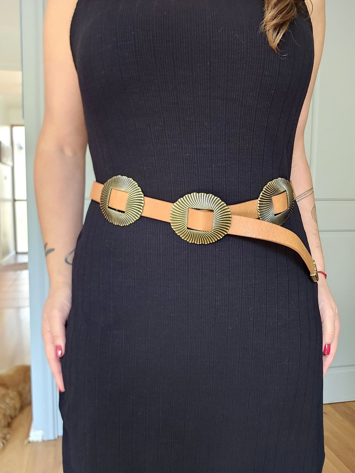 Cinturon hebillas ovaladas ajustables camel 1