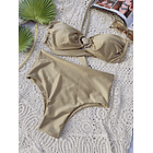 Top de bikini strapless concha concha decorativa en dorado  1