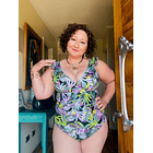 Traje de baño Margaret hojas negras y pistacho  1