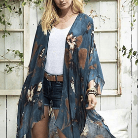 Kimono floral neblina azul 