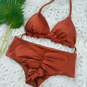 Conjunto ibiza tanga tiro medio cobre destellante