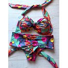 Conjunto Top Marbella tanga fitness tiro medio flores tropicales 2