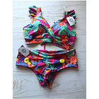 Conjunto top Margaret tanga fitness tiro medio flores tropicales 2