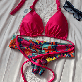 Conjunto bahia fitness tiro normal flores tropicales