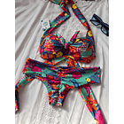 Conjunto Top Marbella tanga fitness tiro normal flores tropicales 1