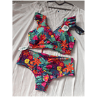 Conjunto top Margaret tanga fitness tiro medio flores tropicales 1