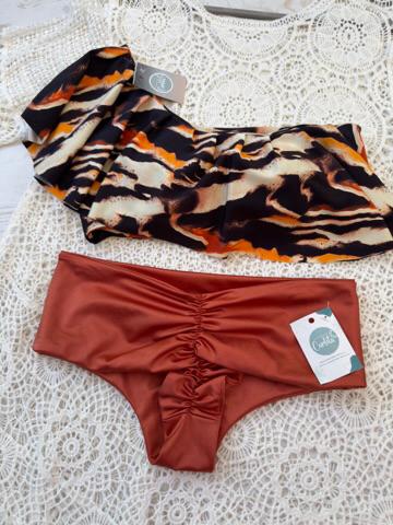 Conjunto Kaway coco banana tanga fitness tiro medio cobre