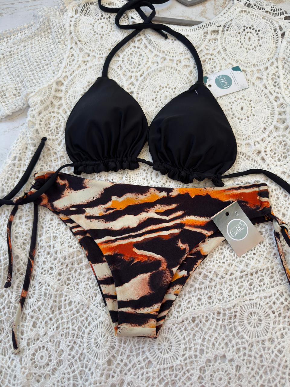 Conjunto ibiza negro tanga amarres coco banana