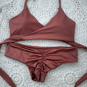 Conjunto gaviota tanga fitness cobre