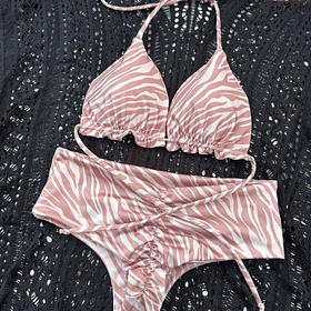 Conjunto Ibiza tanga fitness tiro medio cebra cafe beige