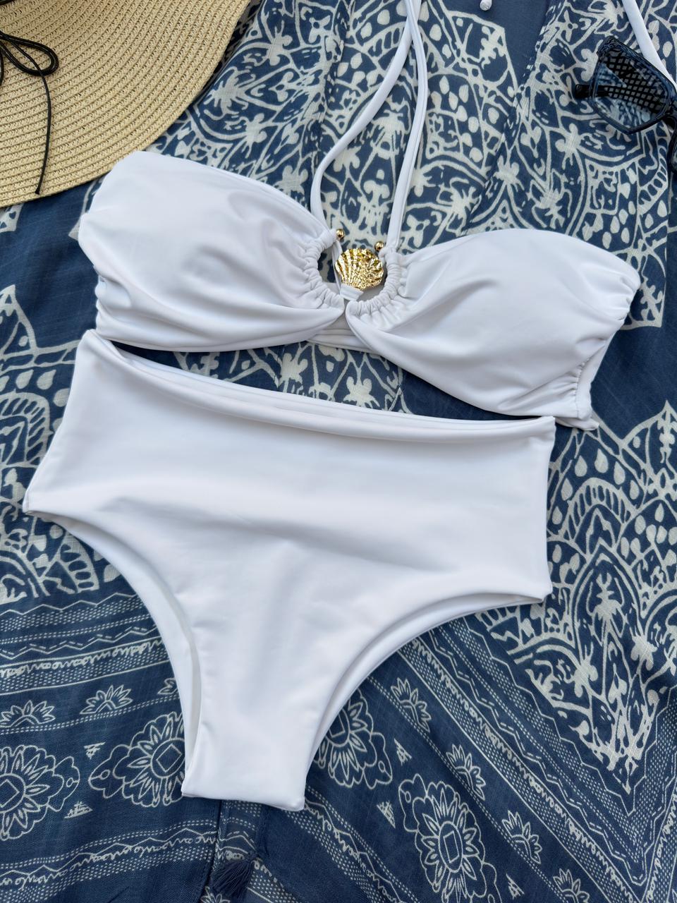 Conjunto strapless concha decorativa blanco 1