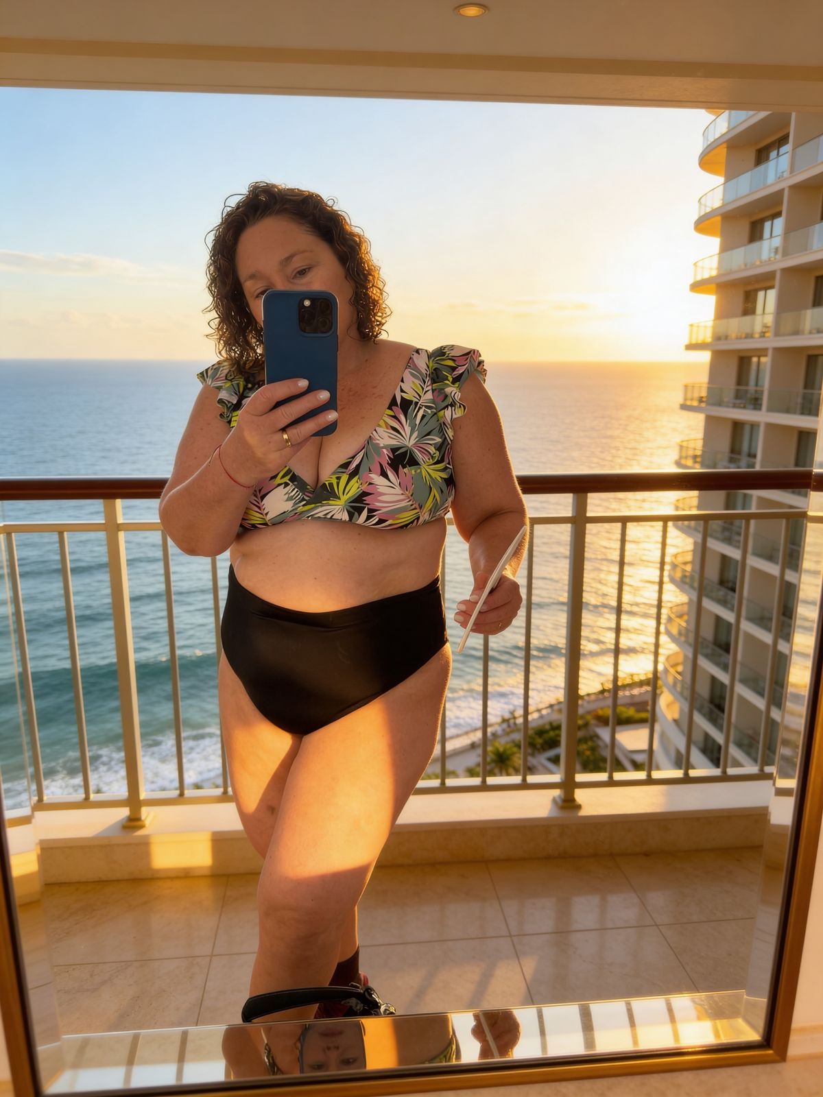Conjunto Margaret hojas Tanga tiro alto negro 1