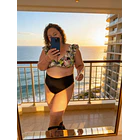 Conjunto Margaret hojas Tanga tiro alto negro 1