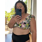 Conjunto Margaret hojas Tanga tiro alto negro 2