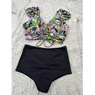 Conjunto Margaret hojas Tanga tiro alto negro 3