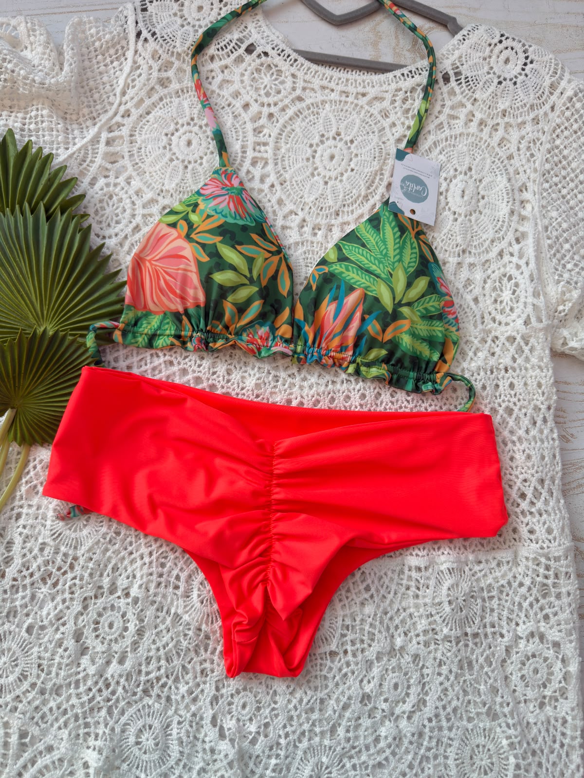 Conjunto Ibiza araiso troical tanga fitness TM naranjo neon 4