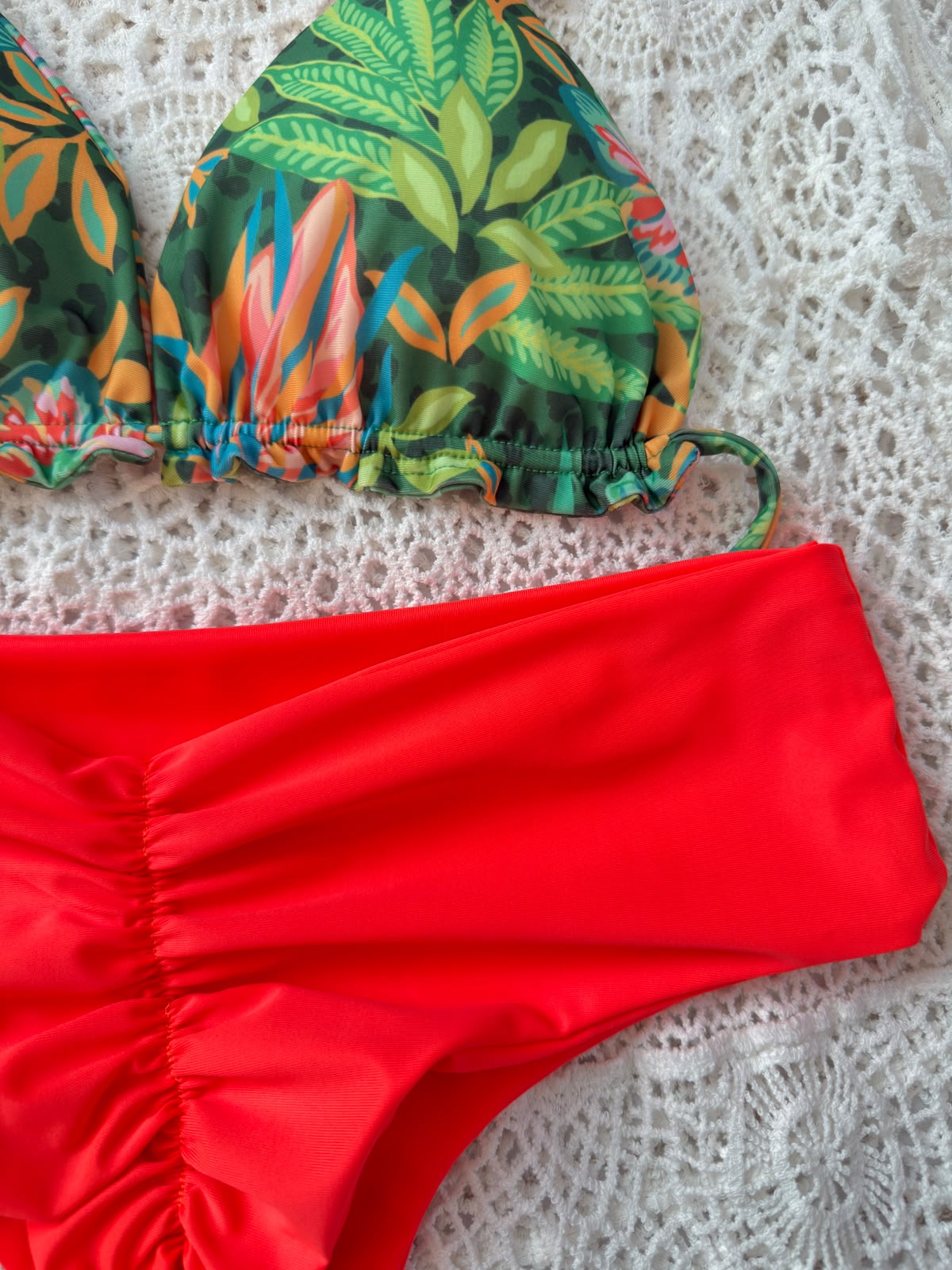 Conjunto Ibiza araiso troical tanga fitness TM naranjo neon 5