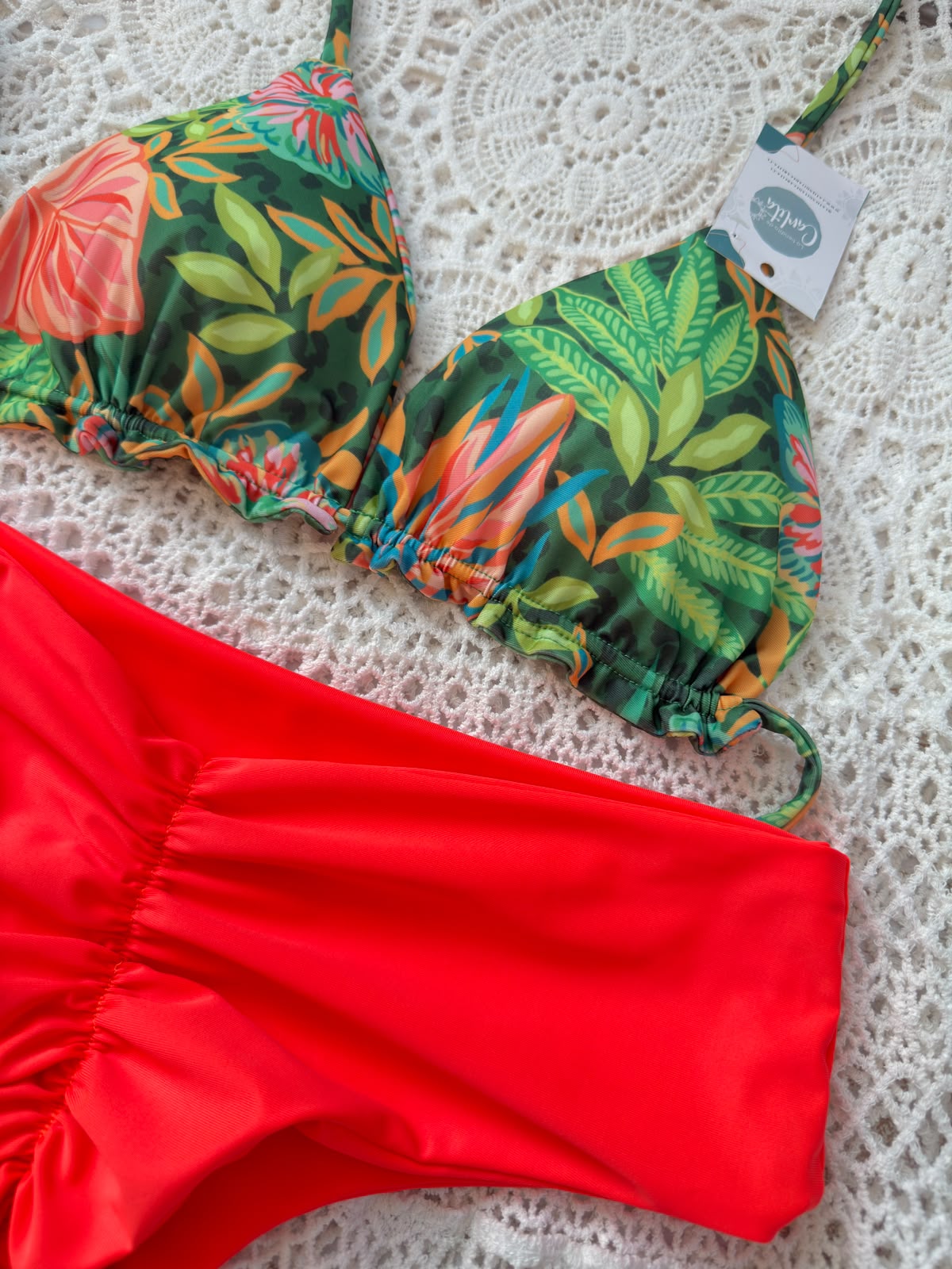 Conjunto Ibiza araiso troical tanga fitness TM naranjo neon 6