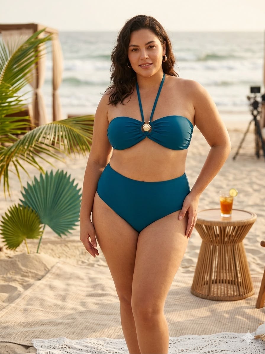 Conjunto strapless concha decorativa bottom ocean azul petroleo 1