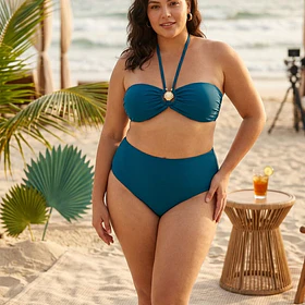 Conjunto strapless concha decorativa bottom ocean azul petroleo