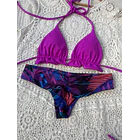 Conjunto ibiza magenta tanga fitness tiro bajo hojas moradas 1