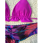 Conjunto ibiza magenta tanga fitness tiro bajo hojas moradas 3